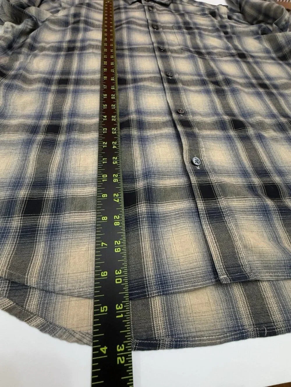 Banana Republic Classic Plaid Button Up Shirt Men Large Blue Beige Cotton